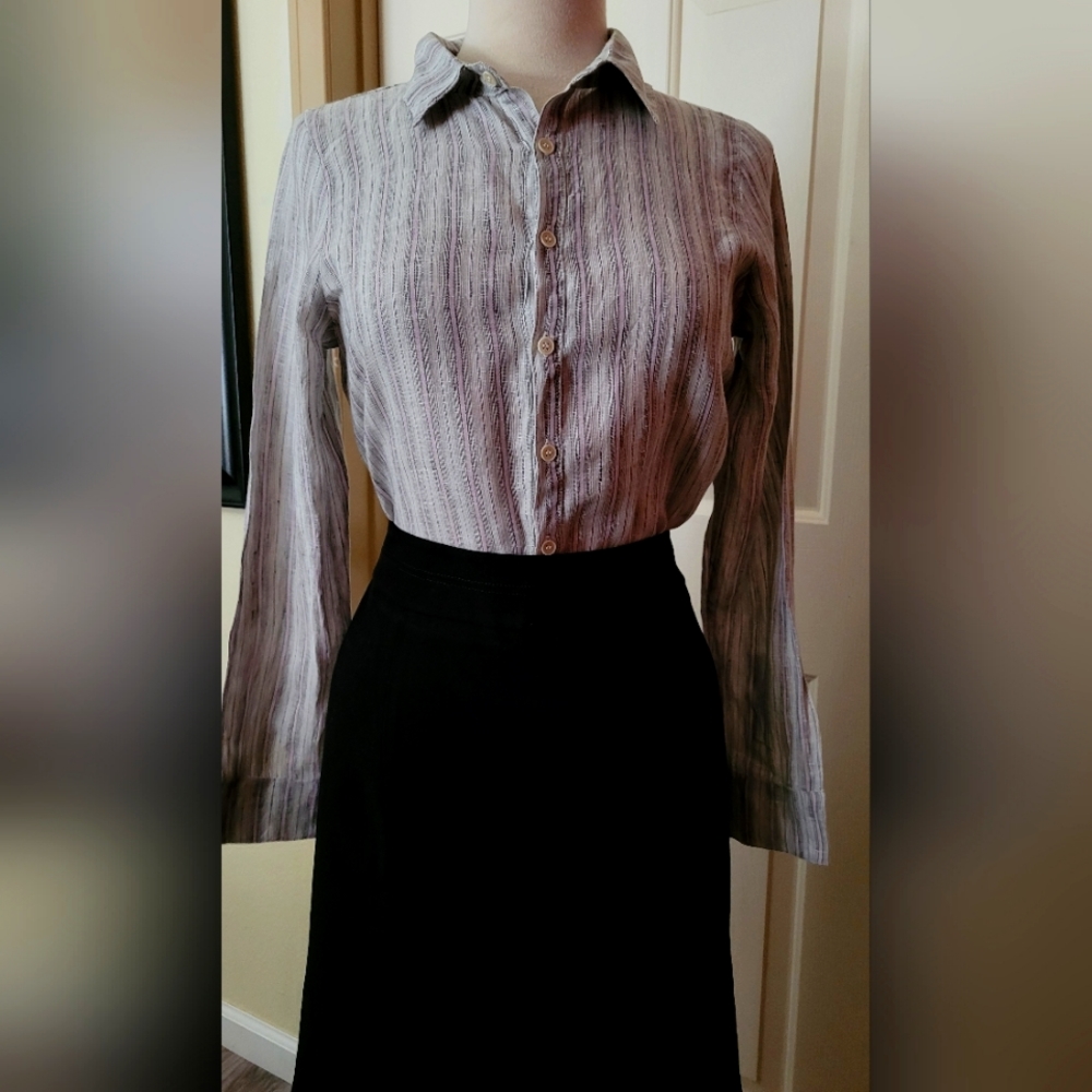 CP SHADES Linen striped button downshirt lavender/gray size XS